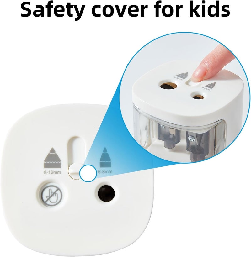 tenwin Electric Pencil Sharpener, Dual Hole Pencil Sharpeners Battery Powered, Small&Portable, Fit for 6-12mm No.2/Colored Pencils, Kids, School/Home (White) - Image 4